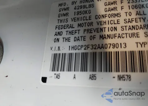 2010 Honda Accord 2.4 Lx from USA, damaged, VIN 1HGCP2F32AA079013